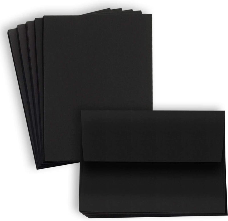 Hamilco Black Colored Cardstock Thick paper - Blank Note Greeting Invitations & Index Cards with Envelopes - Flat 5 x 7" Heavy Weight 80 lb Scrapbook Chalkboard Card Stock - 100 Pack - Image 1